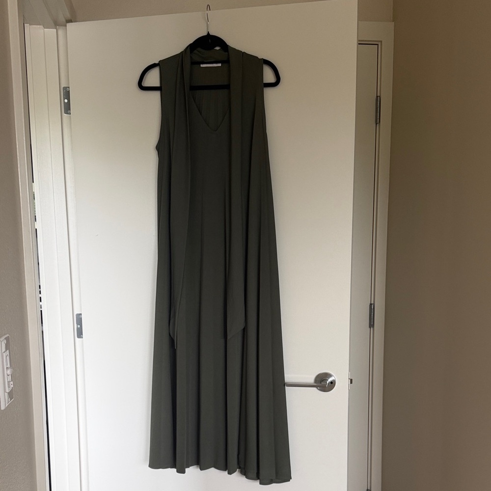 Sleeveless V-Neck Maxi Dress in Olive Green